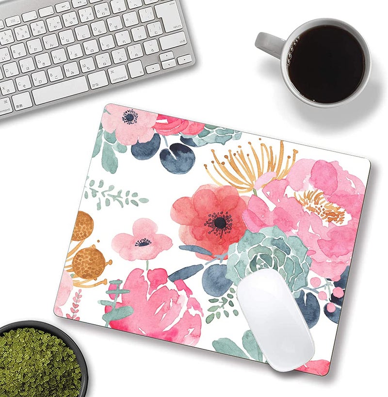 KUOSGM Mouse Pad  Premium-Textured Mouse Mat  Non-Slip Rubber Base Mousepad for Laptop  Computer & PC 9.5?7.9 in Pink Green Flower - Image 4